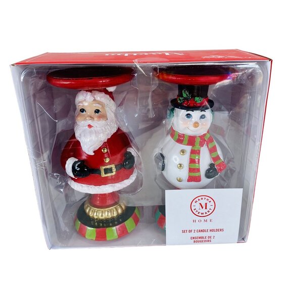 Martha Stewart Home Christmas Santa & Snowman Candle Holders Set - Picture 1 of 5